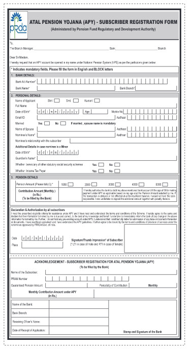 Atal Pension Yojana-Form